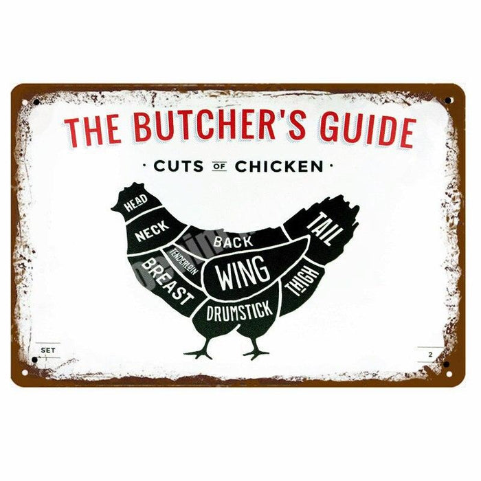 Vintage Butcher's Guide Metal Sign - Elegant Rustic Decor Piece