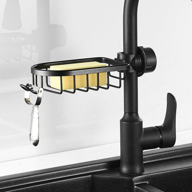 Faucet-Mounted Kitchen Storage Solution with Shelf
