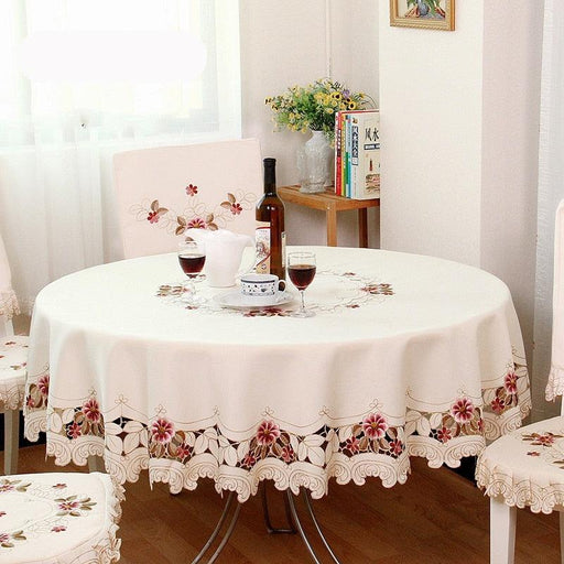 Elegant European Garden Floral Embroidered Tablecloth