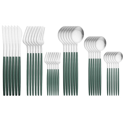 Elegant Matte Black and Gold 36-Piece Stainless Steel Cutlery Collection