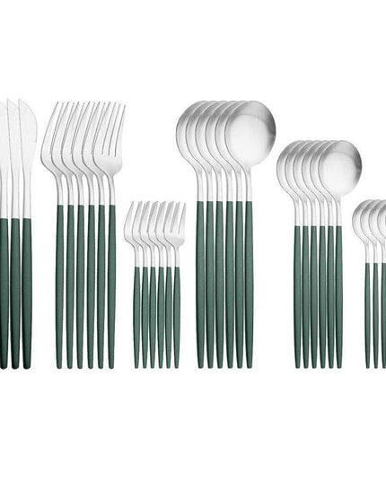 Elegant Matte Black and Gold 36-Piece Stainless Steel Cutlery Collection