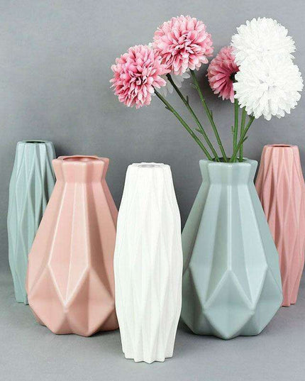 Contemporary Scandinavian Pink and White Plastic Floral Vase - Chic Home Accent