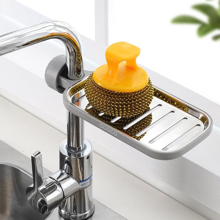 Adjustable Faucet Sponge Soap Drainage Storage Rack