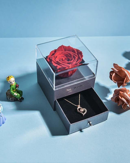 Timeless Elegance: Preserved Rose Jewelry Box Gift Set with Complimentary Necklace