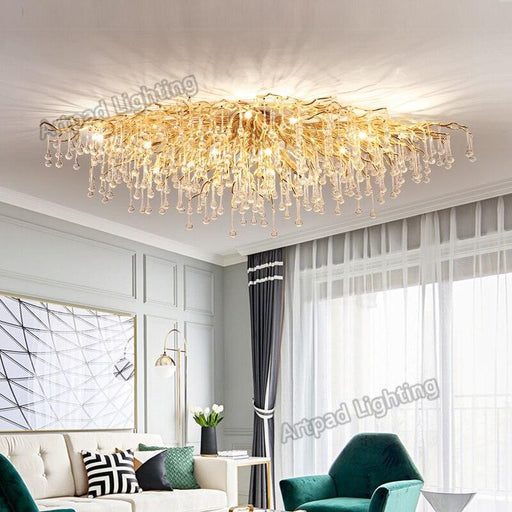 Opulent Nordic Crystal Ceiling Lights with Gold LED Lighting and Glass Shade
