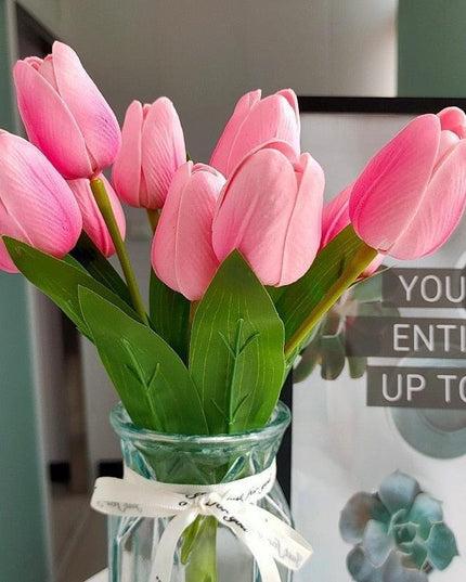 Luxurious Hot Pink Tulip Arrangement: Realistic Touch Flower Stems