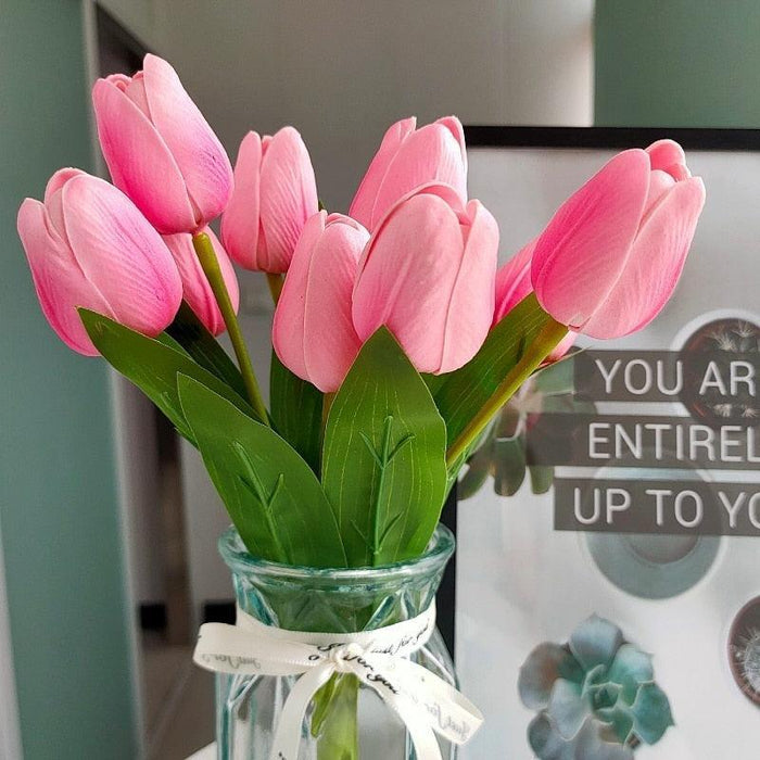 Luxurious Hot Pink Tulip Bundle: Realistic Stems with 5 Bubs