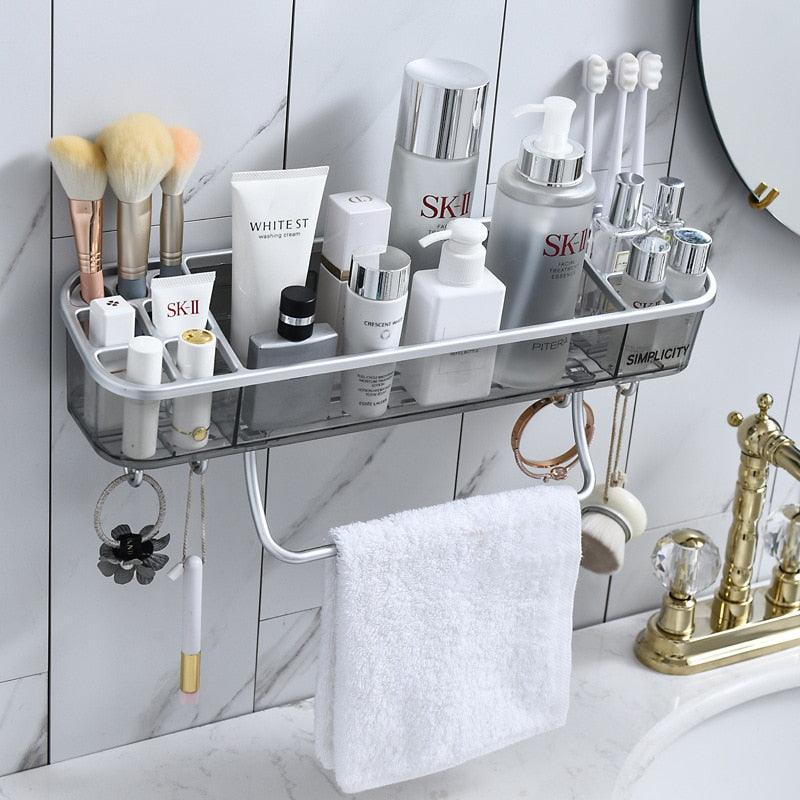 Punch-free Bathroom Shelf Shampoo Cosmetic Towel Storage Rack Organizer Bath Corner Holder Household Items Bathroom Accessories-0-Très Elite-China-Long section-Très Elite