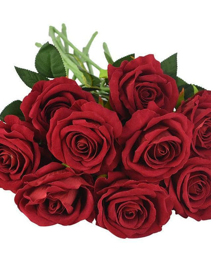 Luxurious 10-Piece Flannel Silk Rose Collection - Exquisite Floral Arrangement