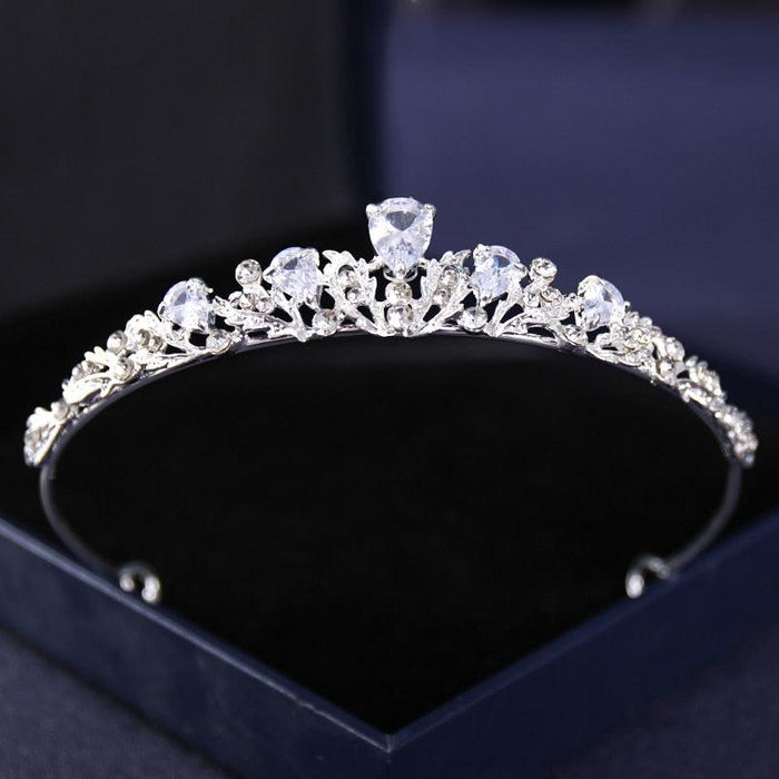 Silver Rhinestone Crown Tiara - Exquisite Hair Accessory for Elegant Occasions