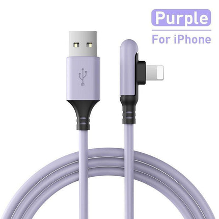 Ergonomic 90-Degree Liquid Silicone iPhone Rapid Charge Cable - Available in Multiple Lengths