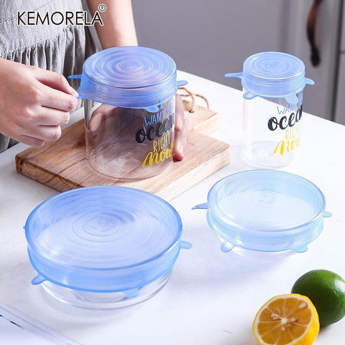 Eco-Friendly Silicone Stretch Lid Set - 6 Reusable Pieces for Kitchen Storage