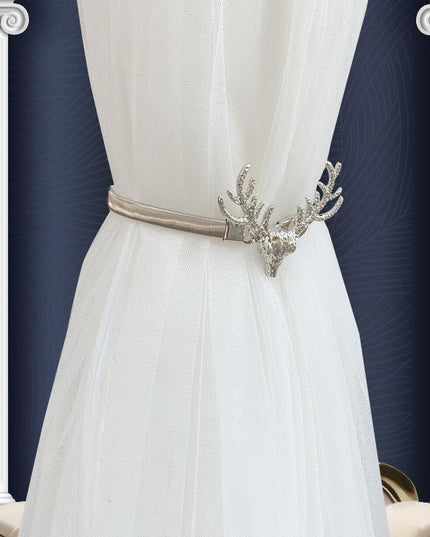 Sophisticated Elk-Inspired Metal Curtain Tieback with Leaf Accent - Luxurious Home Decor