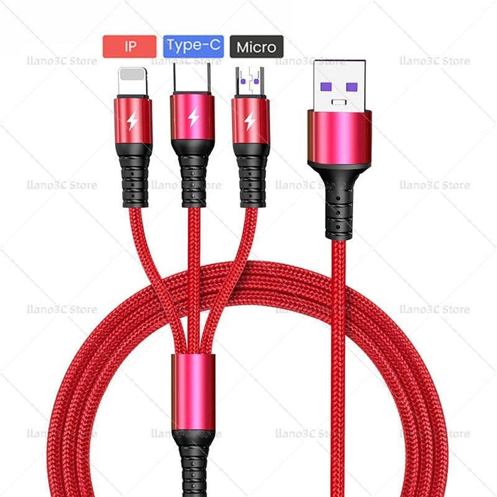 SuperCharge 3-in-1 USB Cable for Huawei, iPhone, and Samsung - Advanced Charging Solution