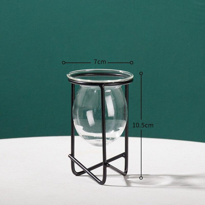 Nordic Style Handcrafted Glass Vase Set with Sleek Metal Holder