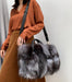 Luxurious Silver Fox Fur Handbag with Cowhide Detail for Women