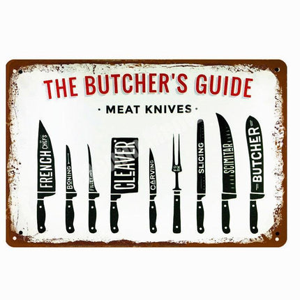 Vintage Culinary Metal Wall Art - Rustic Butcher's Guide Sign with Bulk Savings
