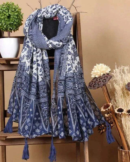 Luxurious Blue Porcelain Cashmere Blend Shawl - The Perfect Accessory for Any Occasion