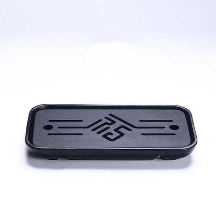 Black Stone Tea Tray with Water Draining Pipe - Chinese Tea Serving Tray