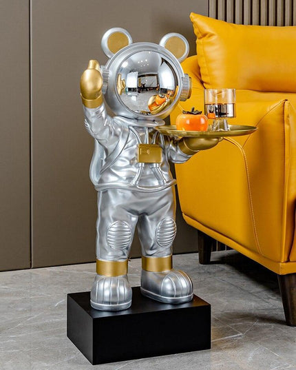 Chic Nordic Astronaut Floor Sculpture with Functional Key Organizer Tray for Elegant Home Decor