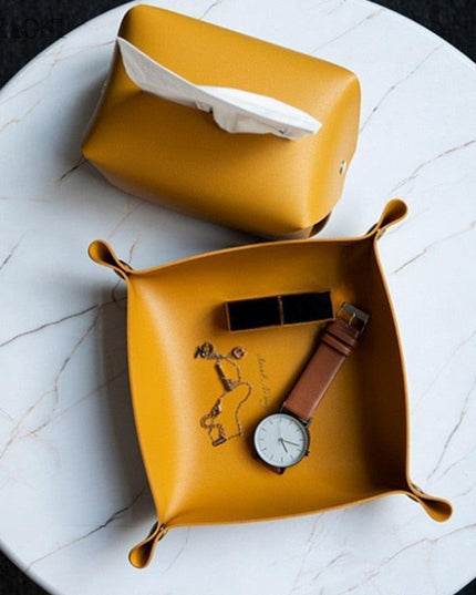Chic PU Leather Desktop Storage Tray for Stylish Home Organization