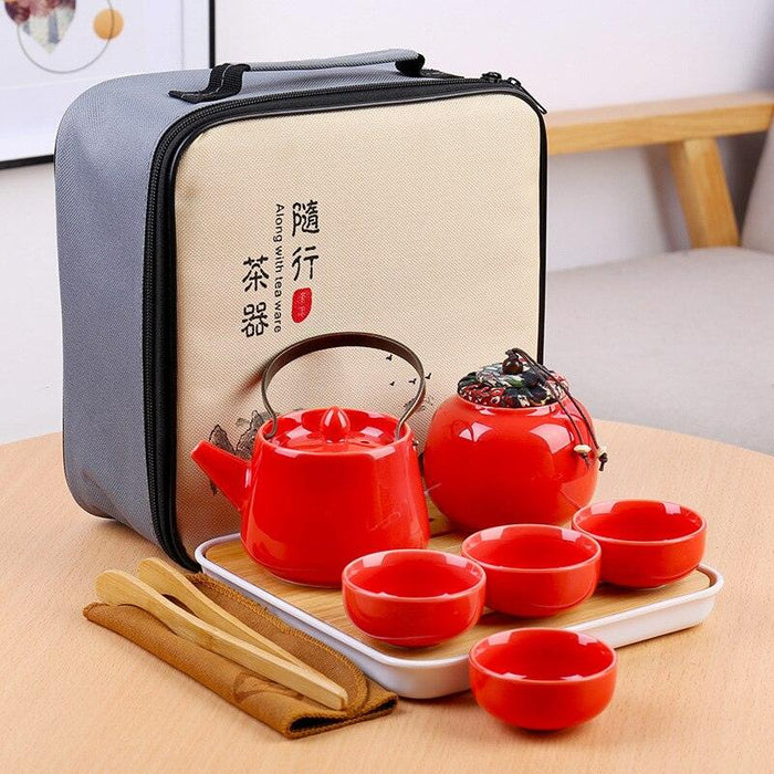 Elegant Ceramic and Metal Tea Ceremony Set with Artistic Tea Tray