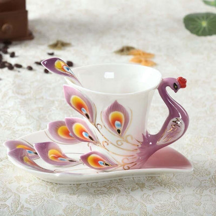 Exquisite 3D Peacock Design Handcrafted Ceramic Tea Mug Set - 200ml Drinkware Collection