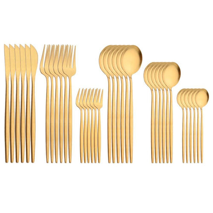 Elegant Matte Black and Gold 36-Piece Stainless Steel Cutlery Collection