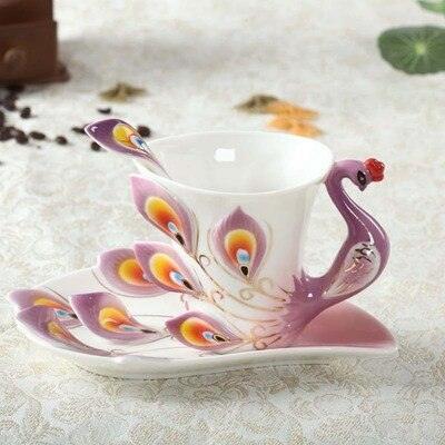 Exquisite 3D Peacock Design Handcrafted Ceramic Tea Mug Set - 200ml Drinkware Collection