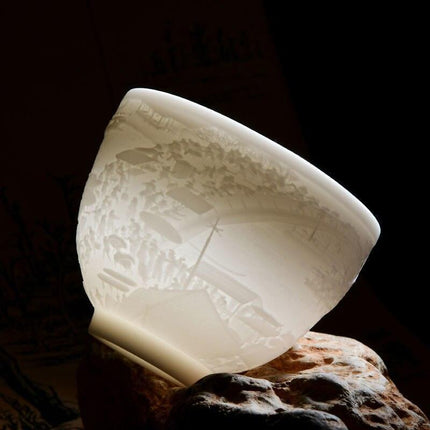 Majestic Heart Sutra Jade Tea Bowl: A Mutton Fat Masterpiece for Refined Tea Ceremonies