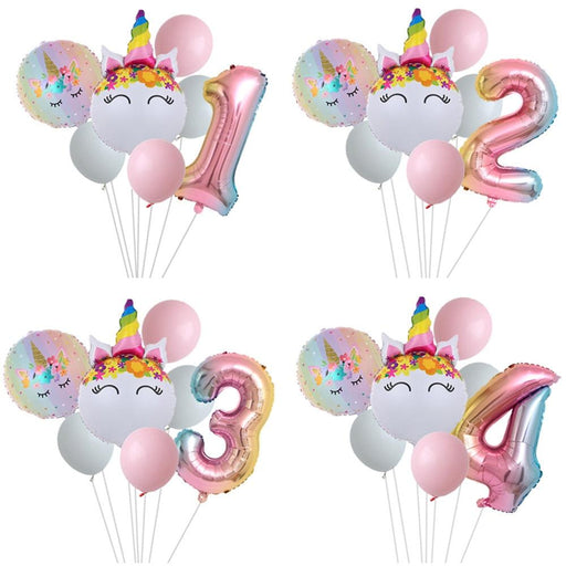 Enchanting Rainbow Unicorn Number Balloon Set for 1-4 Year Old Celebration