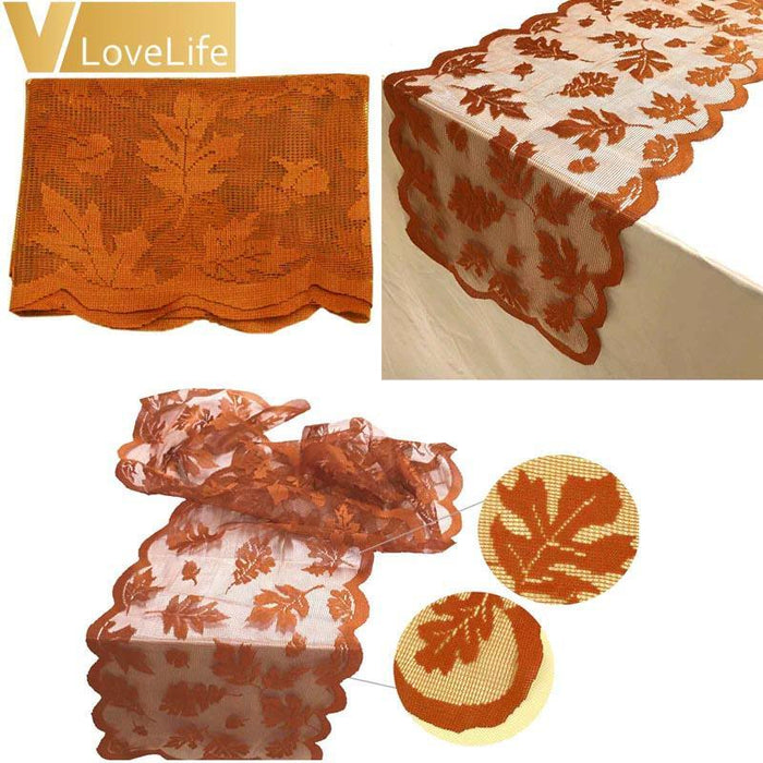 Add a touch of elegance to your table with Maple Leaf Lace Table Runner - Perfect for Fall Dinner Parties