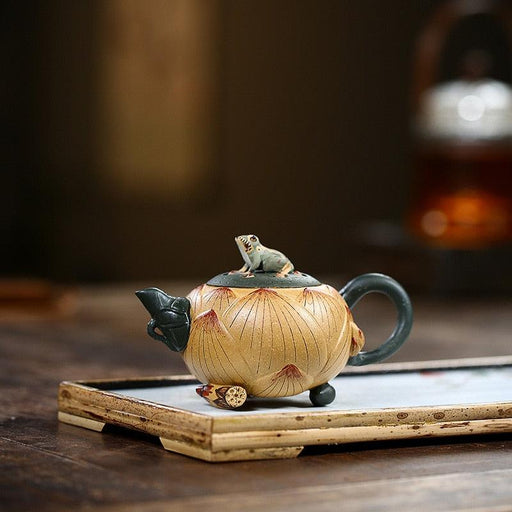 Elegant Purple Clay Yixing Tea Set with Frog Lotus Teapot
