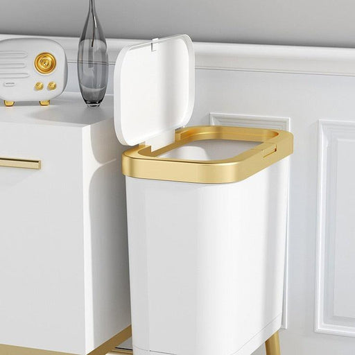 15L Luxury Botanica Golden Trash Can - Creative High-Foot Press-Type Bin for Kitchen & Bathroom - Très Elite
