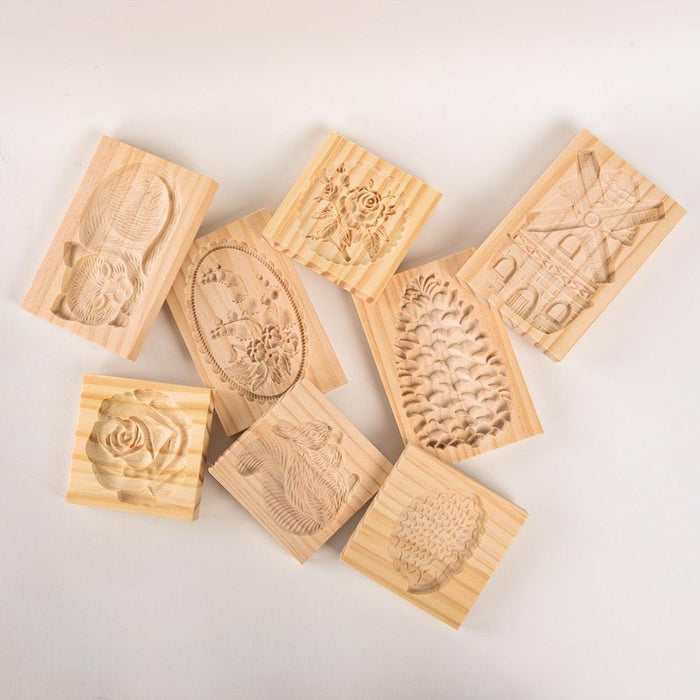 Retro Beech Wood Cookie Mold with 3D Embossed Designs - Elevate Your Baking Artistry!