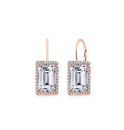Rose Gold Plated Emerald Cut Swarovski Elements Earrings with Leverback Styling