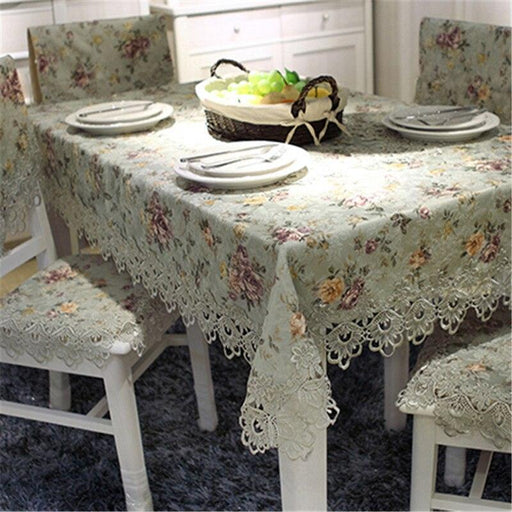Rustic Floral Lace Crochet Tablecloth Set with Designer Embroidery - Elegant Table Décor Choice