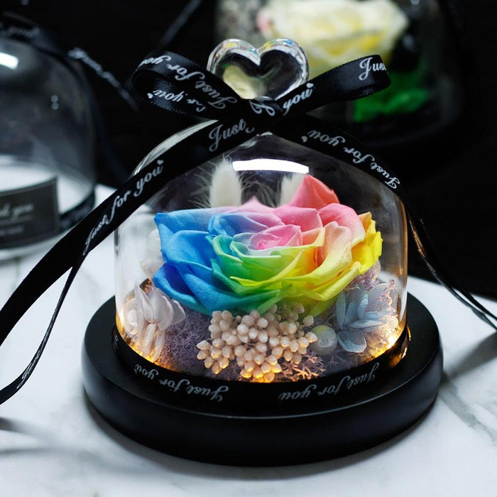 Eternal Beauty: LED Glass Dome with Real Rose - Enchanted Forever Rose