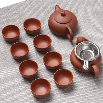 Zen Handcrafted Purple Clay Teapot and Cup Set - Exquisite Tea Ceremony Collection