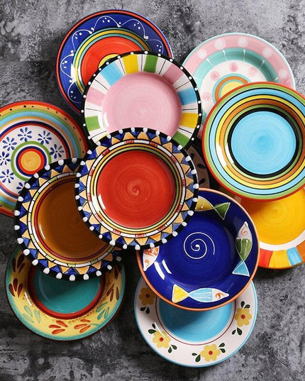 Artisanal European Charm: Hand-Painted Ceramic Plates for Elegant Dining