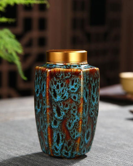 Elegant Vintage Chinese Ceramic Tea Storage Caddies - Set of 2 in Green & Black