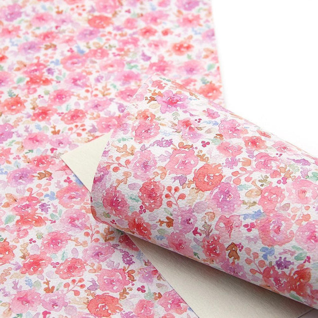 Elegant Floral Print Synthetic Leather Crafting Fabric - 20*33cm Premium Quality for Creative Projects