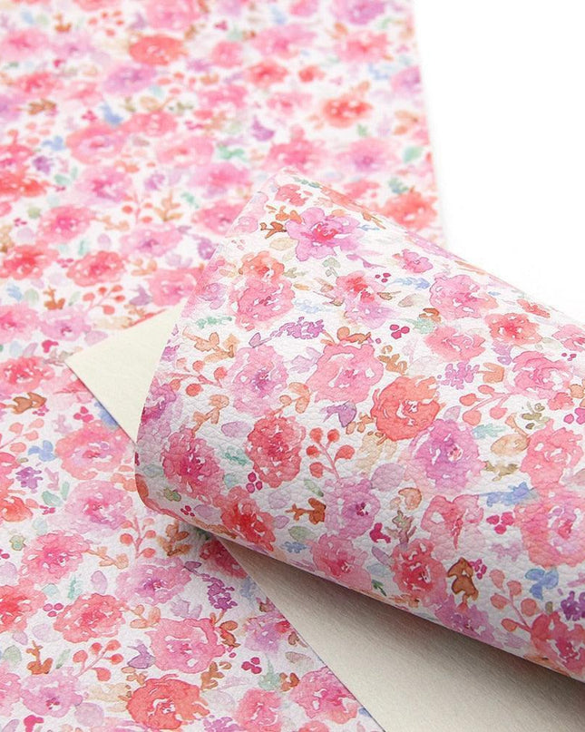 Elegant Floral Print Synthetic Leather Crafting Fabric - 20*33cm Premium Quality for Creative Projects