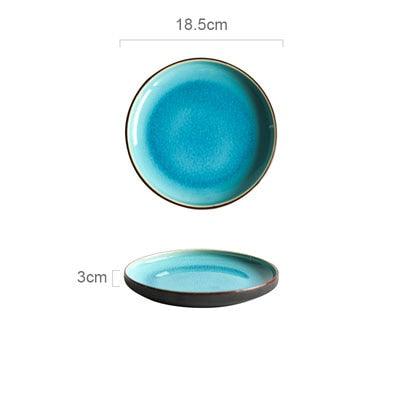 Blue Ice-Crack Glaze Ceramic Dinner Plates - Set of 4