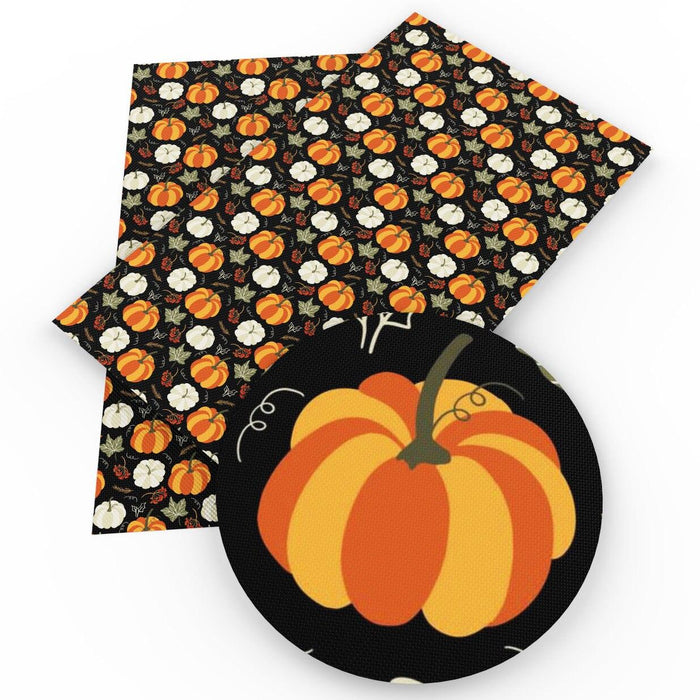 Spooky Pumpkin Halloween Synthetic Leather Fabric for DIY Projects - David Accessories