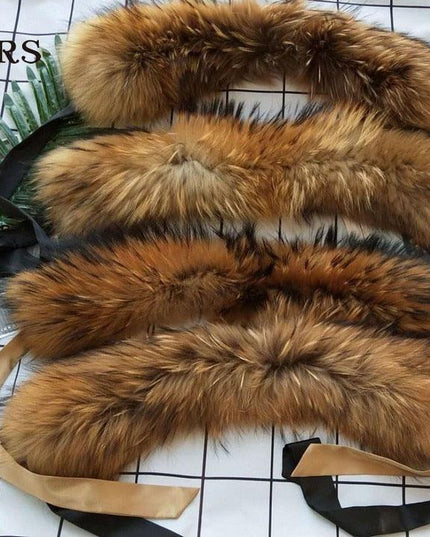 Luxurious Raccoon Dog Fur Ribbon Stole for Winter Elegance