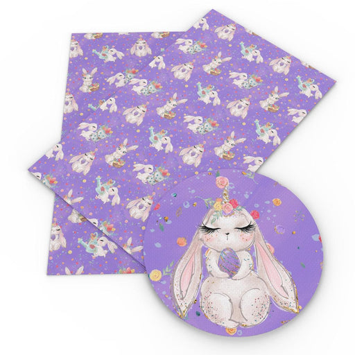 Easter Bunny Synthetic Leather Fabric - Elevate Your Easter Crafts with a Festive Flair