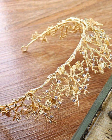 Vintage Golden Dragonfly Rhinestone Bridal Tiara: Luxurious Baroque Headpiece