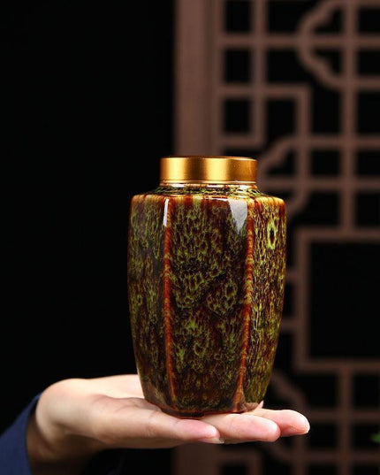 Elegant Vintage Chinese Ceramic Tea Storage Caddies - Set of 2 in Green & Black