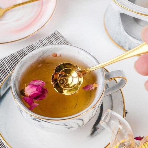 Porcelain Marbled Tea Set with Gold Accents